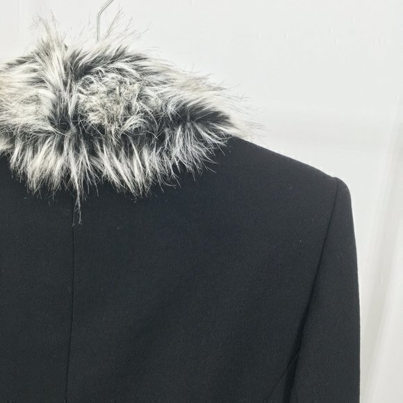 VTG Kasper 100% Wool Removeable Faux Fur Collar Blazer/Light Jacket 12 Black/Tan - Picture 7 of 16